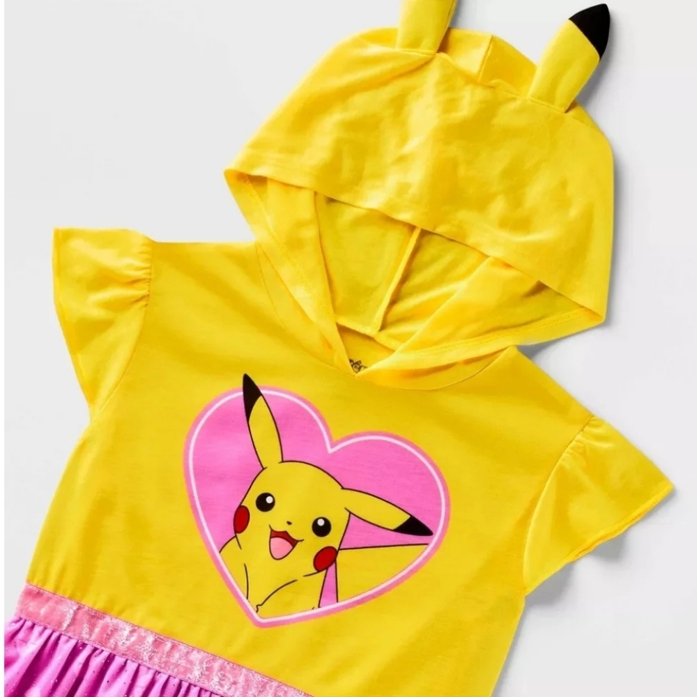 Yellow and Pink Pikachu Hooded Nighgown - Picture 2 of 7